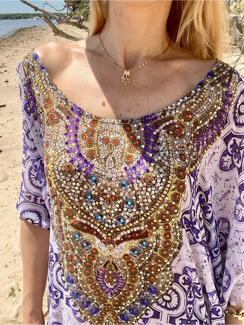 RANEE’S Boho Purple Embellished Kaftan Style Beach Cover-Up! 🐚